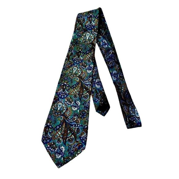 Nordstrom Hand Sewn In Italy Blue Paisley Necktie Tie - Picture 1 of 4